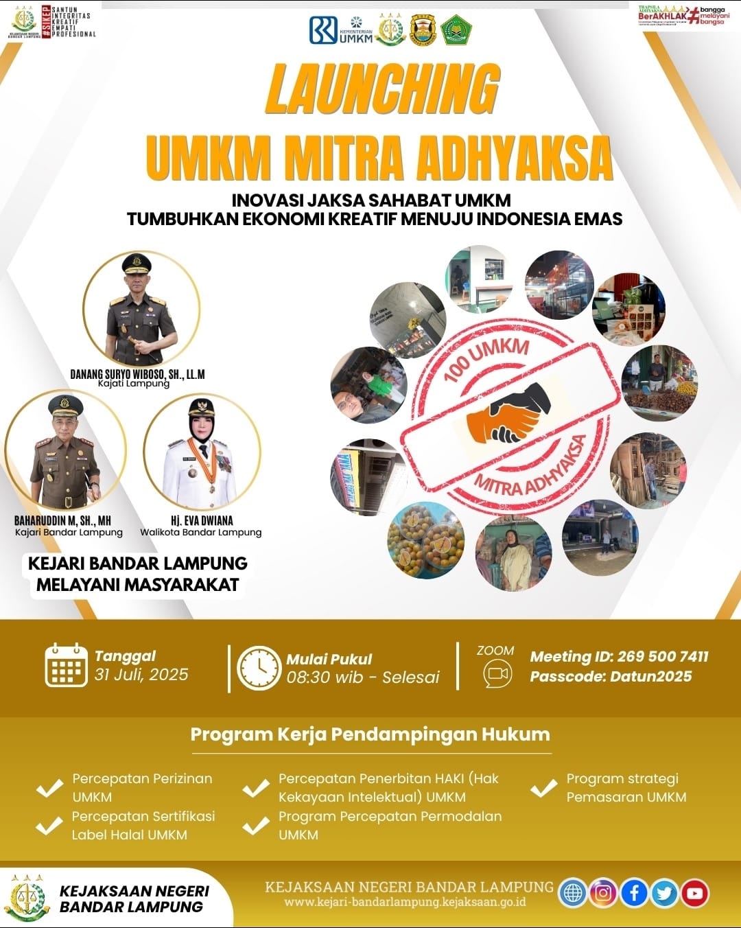 Kajati Resmikan UMKM Mitra Adhyaksa, Kolaborasi Kejari Bandarlampung Bersama Pemkot