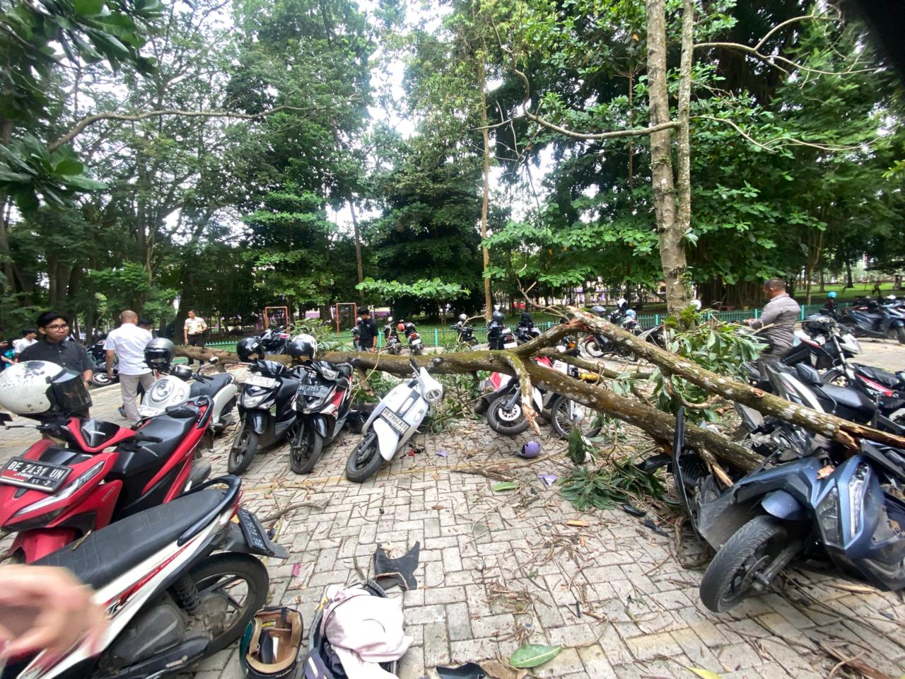 Unila Berikan Bantuan Perbaikan Bagi Kendaraan Mahasiswa Terdampak Pohon Tumbang